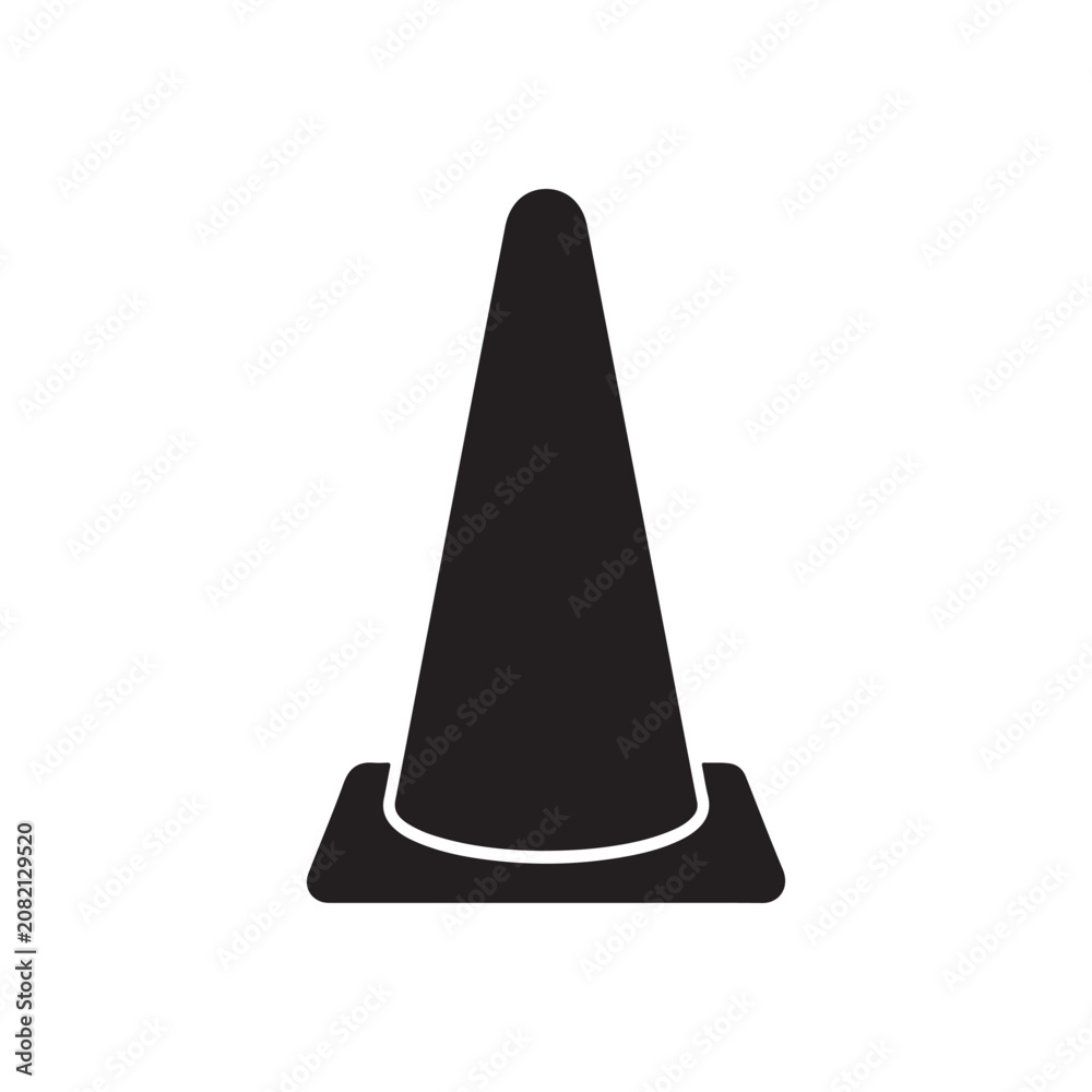 Fototapeta premium Traffic cone icon for road construction safety and hazard warning zones on highways or city streets.