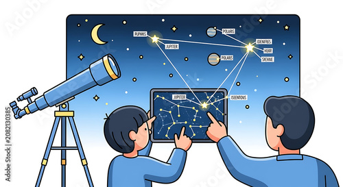 Two boys looking at star map.