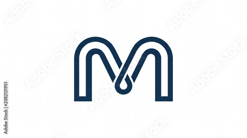 Logo huruf M dengan seni garis saling bertautan minimalis.	