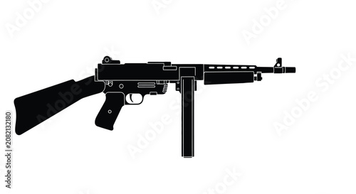 Fotografía Submachine Gun Silhouette Against A White Background