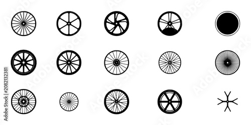 Bicycle Tire Icons Set of Circular Monochrome Line Art with Varying Tread Patterns for Transport Ui Design