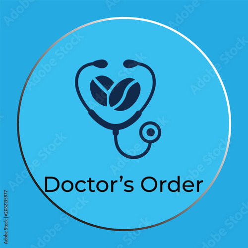 Doctor Order Coffee Logo Template with Stethoscope and Coffee Beans