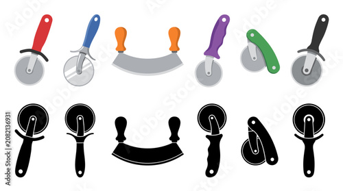 Canvastavla Professional vector collection featuring different pizza cutter designs, classic