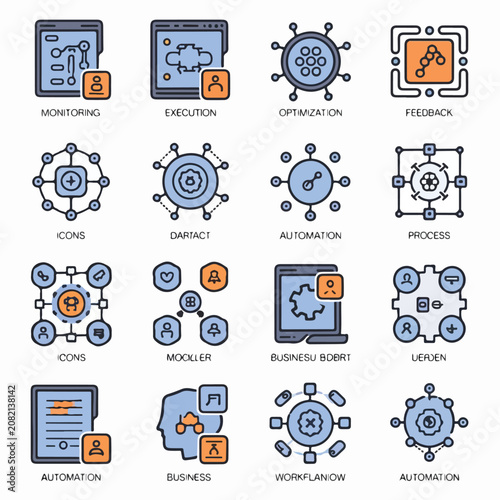 Automation Loop Icons for Continuous Learning, Monitoring, Execution, and Workflow Optimization