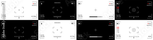 Obraz na plátně Set of camera viewfinder screen overlays with recording icons, focus marks and v