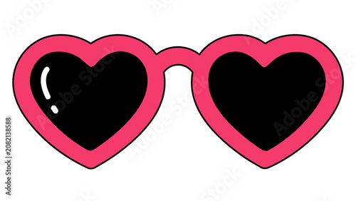 Pink heart shaped sunglasses frame outline isolated on black background