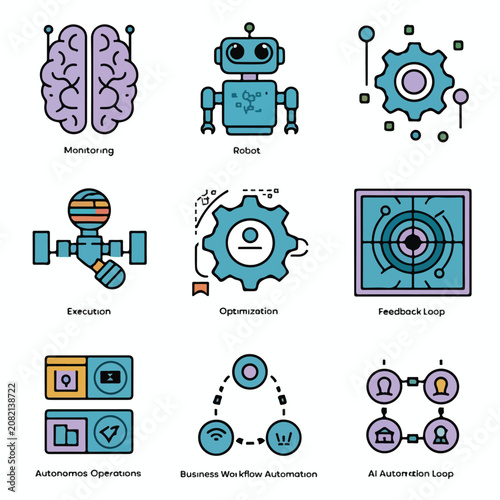 Automation Loop Icons for Continuous Learning, Monitoring, Execution, and Workflow Optimization