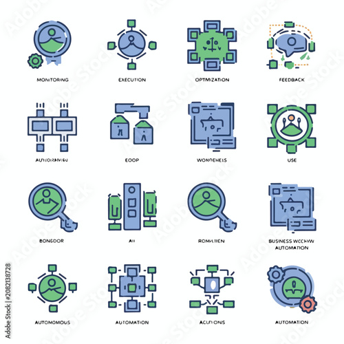 Automation Loop Icons for Continuous Learning, Monitoring, Execution, and Workflow Optimization