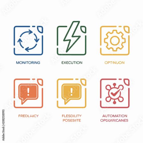 Automation Loop Icons for Continuous Learning, Monitoring, Execution, and Workflow Optimization