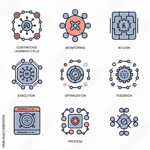 Automation Loop Icons for Continuous Learning, Monitoring, Execution, and Workflow Optimization