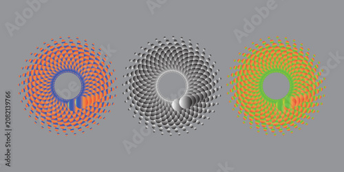 Schilderij op canvas Triple abstract circular patterns composed of gradient dots arranged in rotating ring style