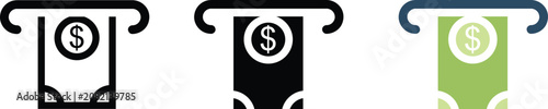 Photos cash withdrawal icon set and paper money insert sign