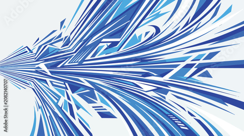 Abstract Blue Dynamic Speed Lines with Geometric Shards and Energy Motion Effect on a Clean White Background Surface