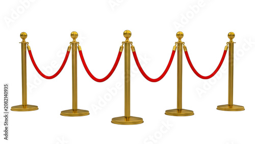 Fotografie Elegant gold velvet rope barrier with stanchions isolated on transparent backgro