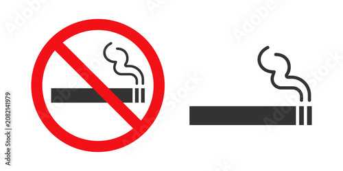 No smoking sign icon with a burning cigarette illustration on a clean white background design