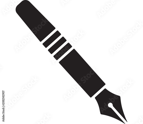 Pen Nib Icon with Black Silhouette and White Highlight, Minimal Writing Tool Symbol for Education, Note Taking, and Design
