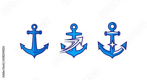 Three blue nautical anchor icons in a row.