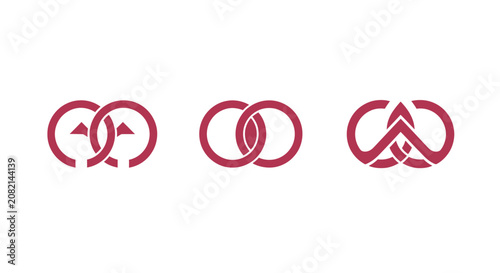 Interlocking circular and triangular symbols in pink.