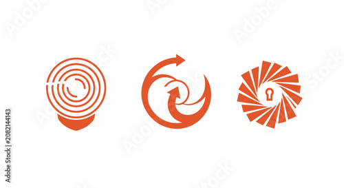 Abstract orange spiral and circular design elements.