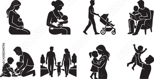 Canvastavla Maternity and Happy Family Life Silhouette Character Set