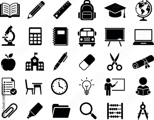 Φωτογραφία Open book icon set,Minimalist black silhouette style,Educational icons featuring