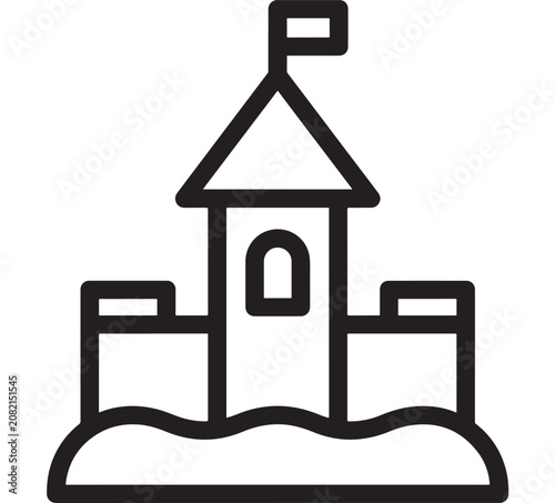 Tableau sur toile Black and White Vector Illustration of a Fortress Building Icon with Door and Wa