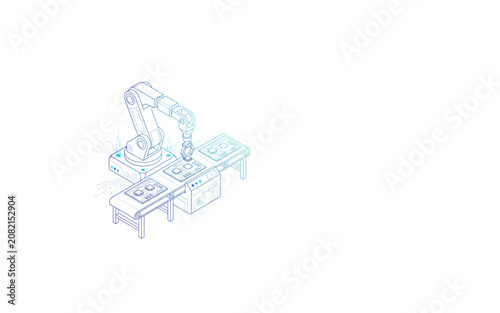 Robot Arm Operating on a Manufacturing Workstation with Precision Tools and Components Featuring Automation, Industrial
