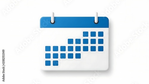 A blue and white calendar icon on a plain white background