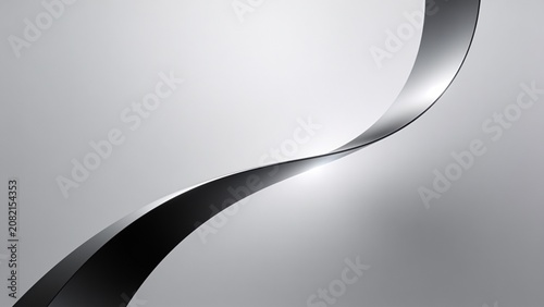 A sleek ribbon curls across a gradient background with light reflection.