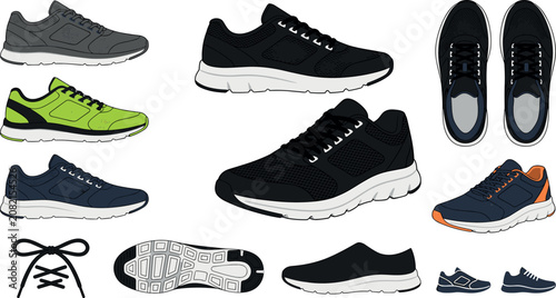 Fotografía Athletic sneakers icons bundle with fresh running footwear side profiles top dow