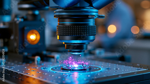 Advanced optical tweezers microscope manipulating microscopic particles with laser beam in modern photonics research laboratory