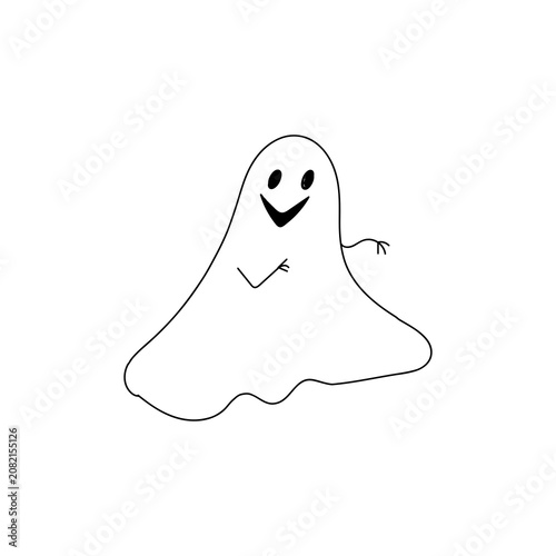Vászonkép Smiling ghost character with black eyes and mouth  on Transparent Background