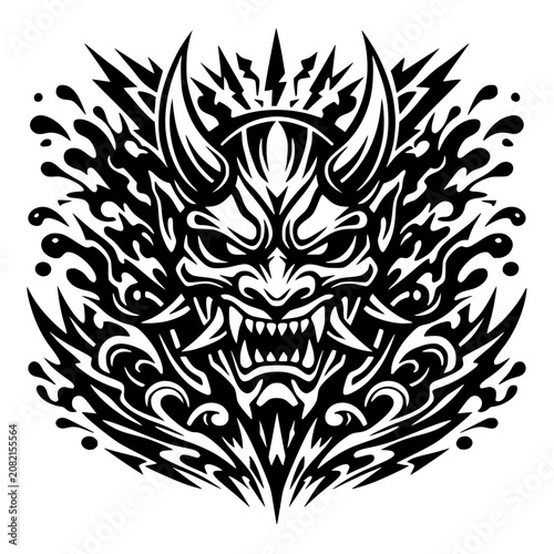 Abstract Tribal Tattoo Vector Illustration with Ornate Skull Floral Pattern Black Vintage Symbol Animal Style Logo Design Element Decoration Silhouette
