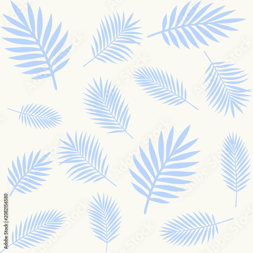 Minimal Blue Tropical Leaves Repeat Background