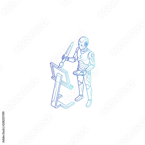 Robot Holding a Tablet and Stylus in a Futuristic Setting Featuring Technology, Digital, Design with Innovation and Futurism