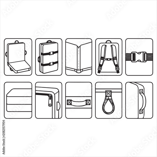 Luggage and Baggage Icons Set, Flat Line Style