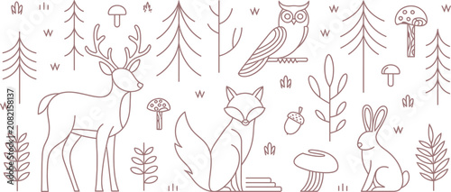 Photography Forest animals line art set