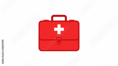 Simple Red First Aid Kit Medical Emergency Bag Icon Isolated on White Background for Healthcare Safety Graphics