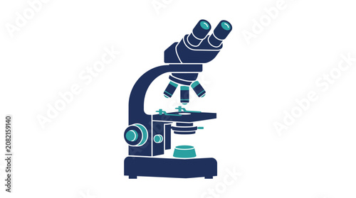Professional Laboratory Microscope Illustration for Scientific Research and Biological Study on White Background