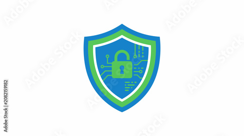 Digital Cybersecurity Protection Shield Icon Featuring Integrated Circuitry Patterns for Network Data Safety and Information Privacy Security Concept