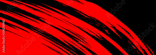 Editable grunge red curved brushstroke pattern on solid flat black background for car wrap design or sports jersey merchandise design