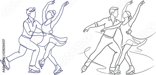 Couple figure skating performance line art illustration with performance illustration athletic