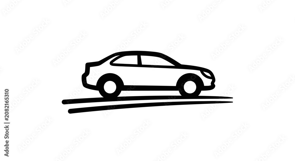 Fototapeta premium Stylized sedan car driving on road symbol