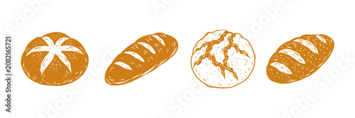 Принти на полотні Bread loaf set bakery bun crusty wheat sourdough baguette