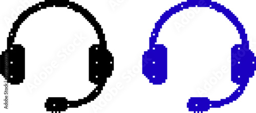 Pixel art style illustration of black and blue headphones