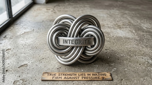 Tapety artystyczne Metal infinity knot symbol representing integrity on concrete surface