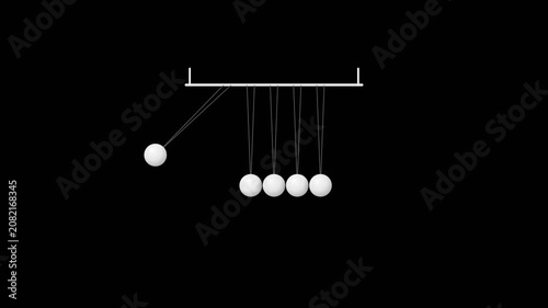 A Newton's Cradle demonstrating the principle of conservation of momentum with one ball pulled back.