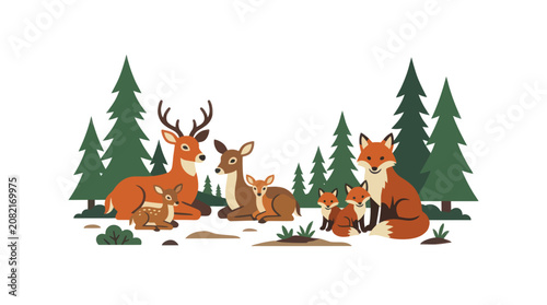 Canvas Print Forest Animals Family Vector Illustration