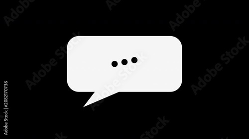 White speech bubble with typing dots popping up, transparent background loop animation
