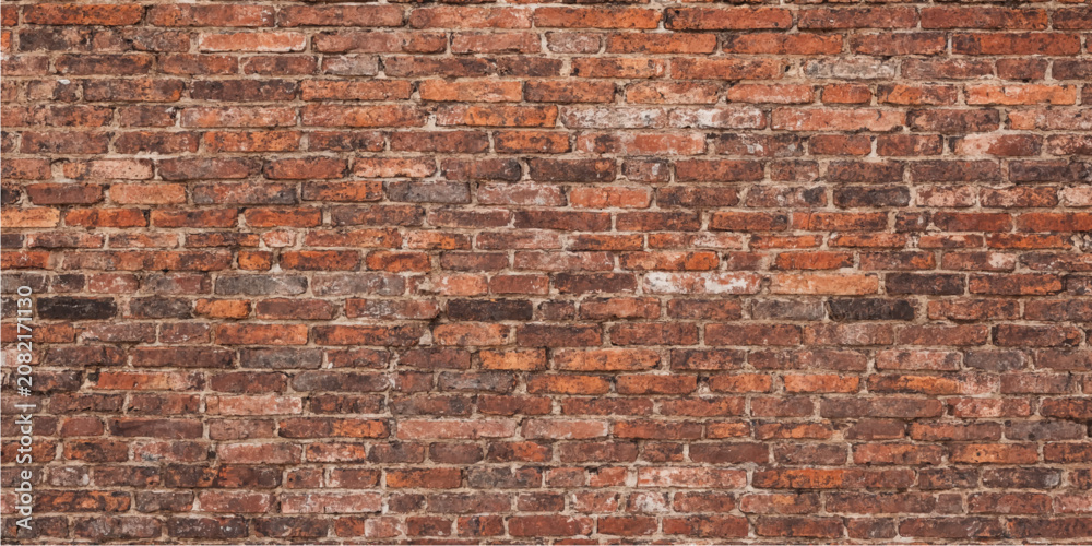Naklejka premium Red and brown brick wall surface with rustic rectangular masonry pattern showing aged architectural texture perfect for heritage design background